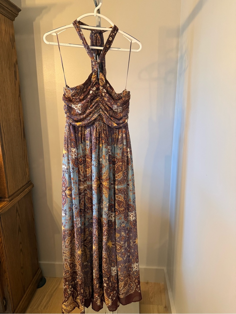 lovestitch Brown and Blue Paisley Halter Maxi Dress